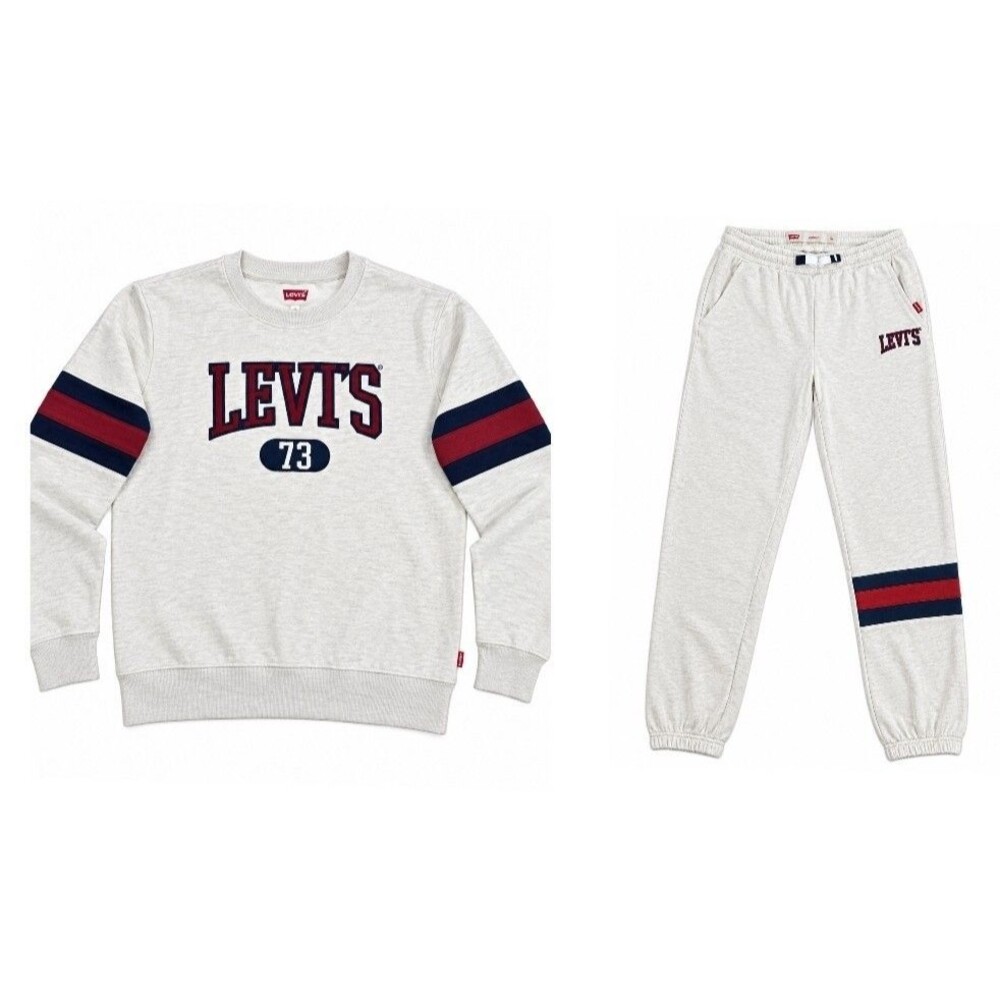 Boys Levi’s Sweatsuit Set Large Sweatshirt Jogger Pants 2 Piece Light Gray